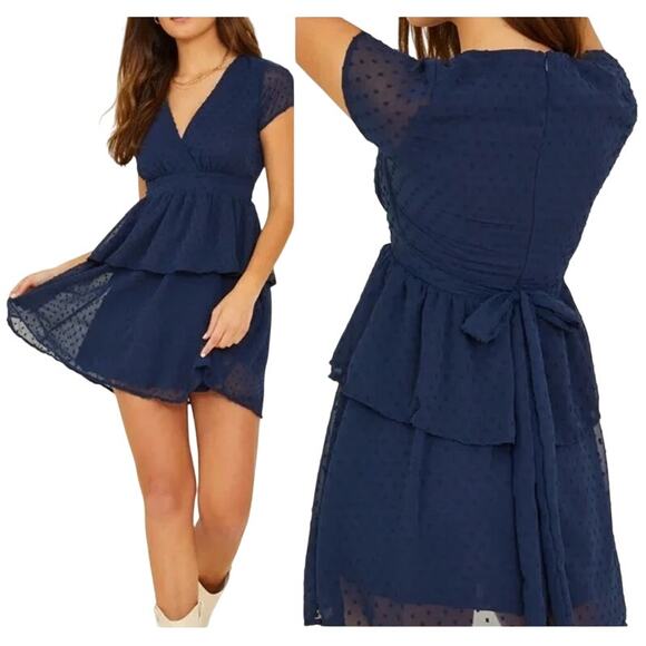 NWT Altar'd State Reecie Mini Dress Navy Women's Size M Bohemian Brunch Whimsy - Picture 2 of 9